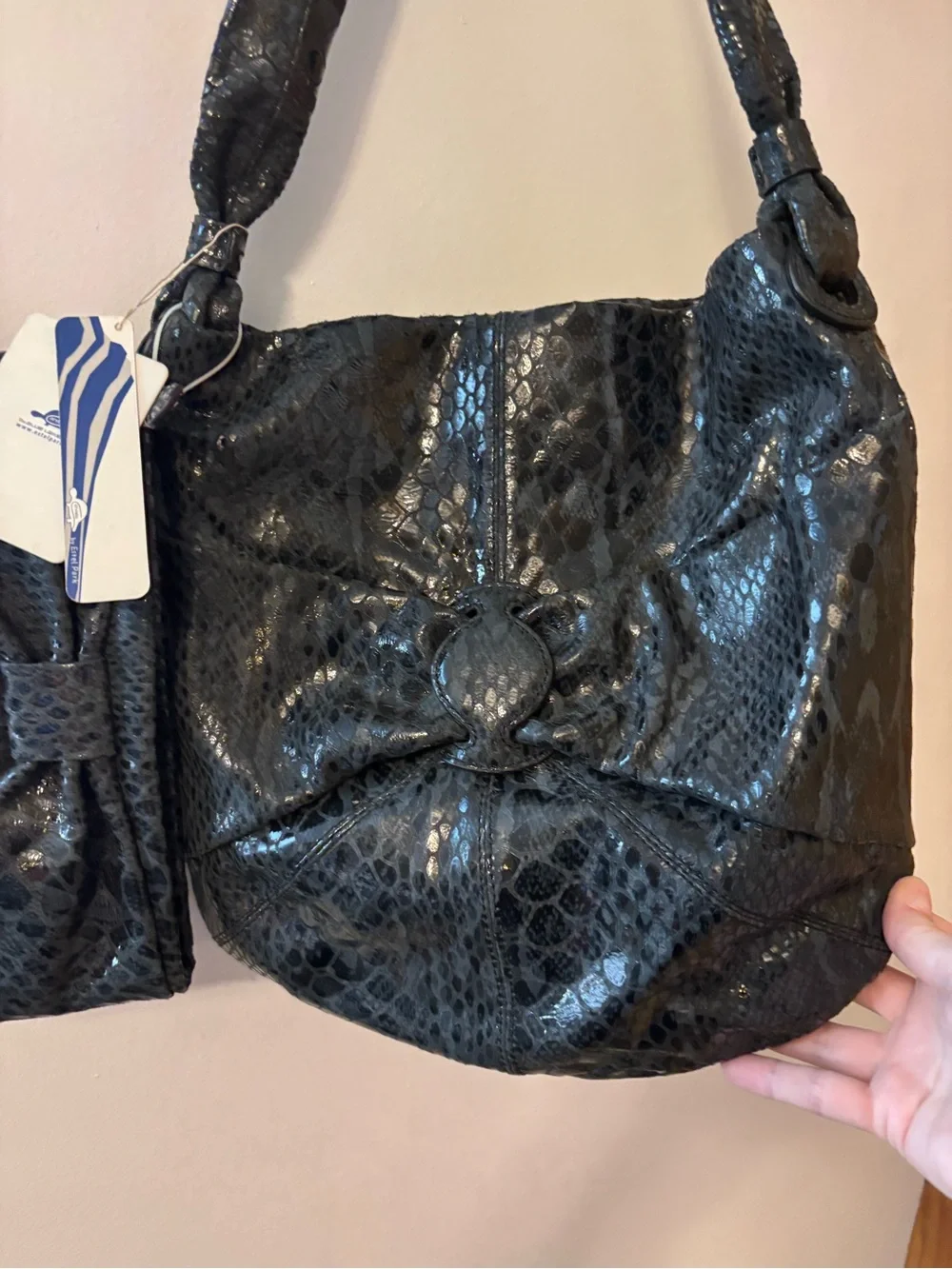 Orvieto by Estel Park Serpente Retro Snake-Embossed Bag with Matching Clutch